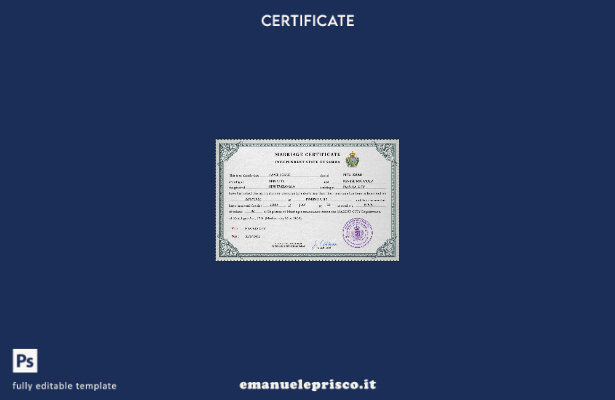 modello PSD di certificato di matrimonio Samoa in stile verificato